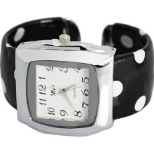 Black Polka Dot Stainless Steel Bangle Lady's Girl's Wrist Watch Women Quartz