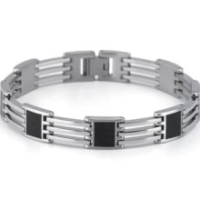 Black Resin Stainless Steel Men's Bracelet 8.5 Inch