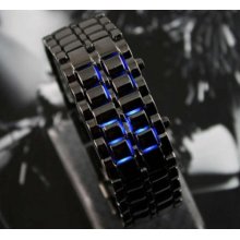 Black Stainless Steel LED Blue Digital Unsex Bracelet Watch