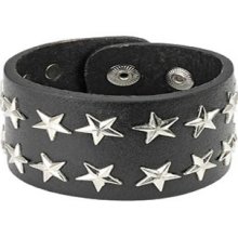 Black Wristband Leather Double Row Metal Star Bracelet Wristband Cuff K36