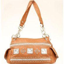 Blazin Roxx Square Crystal Cross Brown Satchel Handbag