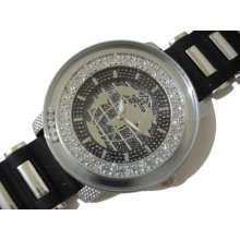 Bling Bling Rubber Band Globe Dial Men's Watch Silver / Black