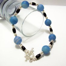 Blue Agate & Black Onyx Beaded Bracelet