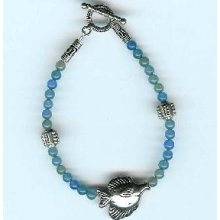 Blue Agate and Sterling Silver Bracelet with Sterling Silver Fish