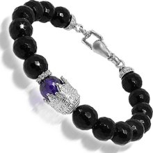 Blue and Black Onyx Ball Bead Bracelet with Swarovski Crystals and Silver