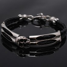 Br21 Mens Jewelry Bracelet Chain Bangle Metal Skull Leather Biker Kpop Fashion