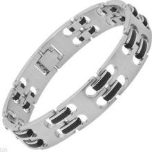 Bracelet Mens Stainless Steel & Rubber 8.75 Inch