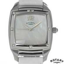 Brand New ROTARY Made In Switzerland Diamond Leather Watch - white