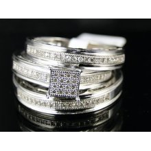 Bridal Engagement Round Cut Diamond Ring Trio Band Set