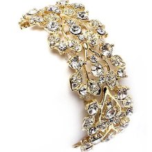 Bridal Wedding Jewelry Crystal Rhinestone Floral Leaf Vine Stretch Br