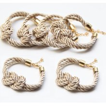 Bridesmaid gift set - Knot Bracelet Set of 6 - Beige silk cord Knot Bracelet - 24k gold plated