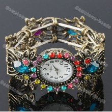 Bronze Alloy Colorful Resin Crystal Butterfly Watch Bracelet Fashion Bangle