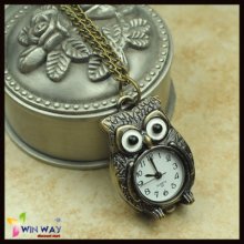 Bronze Copper Owl Design Chain Quartz Pocket Watch