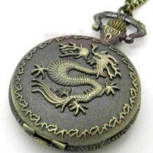 Bronze Dragon Pendant Pocket Chain Mens Quartz Watch Christmas Xmas Gift P88