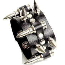 Bullet Spike Wristband Black Metal Deathrock Goth Punk War God Leather Bracelet