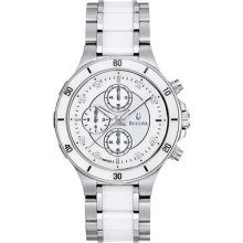 Bulova 8 Diamond Analog Quartz Chrono Steel/ceramic Band Womens Watch 98p125