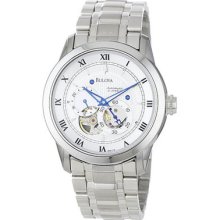 Bulova 96a118 Men's Mechanical Stainless Steel Band Silver And White Dial Watch