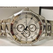 Bulova 96c110 Crystal Multifunction Silver And White Dial Mens Wrist Watches