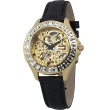 Burgmeister Merida Women's Automatic Watch With Gold Dial Analogue Display And Black Leather Strap Bm520-202