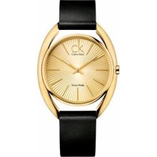 Calvin Klein Ridge Gold Dial Black Leather Strap K9122209 Watch