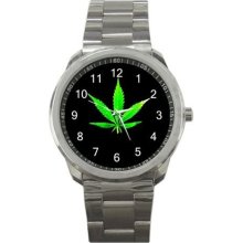 Cannabis Marijuana Leaf Sport Metal Watch Mw600 - Metal - Gray