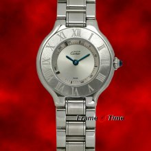 Cartier Ladies Must 21 Ligne Stainless Steel Roman Silver Dress Watch W10109t2