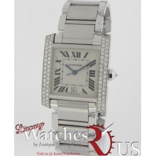 Cartier Tank Francaise 18k White Gold Large Size Diamond Case Ref 2366