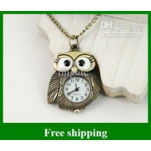 Cartoon Eyes Pocket Watch Owl Men Sports Retro Necklace Pendant Watc