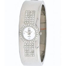 Carvel Ladies Polished Steel-tone Bangle Watch & Stones