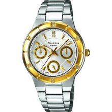 Casio Ladies Sheen Watch She-3800gd-7aef Chronograph Analogue Quartz