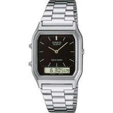 Casio Men's AQ230A-1D Silver Stainless-Steel Quartz Watch with Black Dial