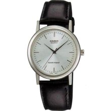 Casio Men's MTP1095E-7A Black Leather Quartz Watch with Silver