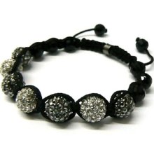 Celebrity Black & Silver Diamond Cz Stone Disco Ball Bracelet