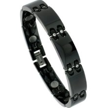 Ceramic Black Magnetic Therapy Bar Bracelet w/ Cubic Zirconia Stones,