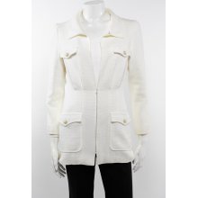 Chanel White Tweed Zipper Front 3/4 Length Jacket (size 38)