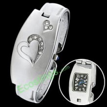 Charm Ladies Heart Good Bangle Bracelet Watch Silvery