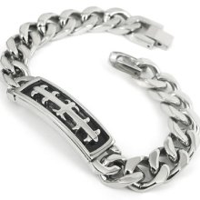 Charm Link Silver Stainless Steel Cross Mens Bracelet Bangle B10130