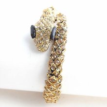 Chic Coffee Rhinestone Animals Snake Bracelet Bangle Antique Bronze Plat Jewelry