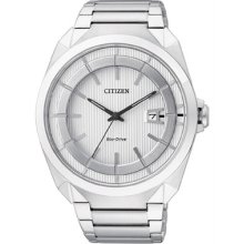 Citizen Eco-drive White Steel 50m Dress Xl Date Watch Aw1010-57b Aw1011-54b