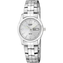 Citizen Eq0540-57a Women's Quartz Day Date Silver Dial Stainless Steel Watch