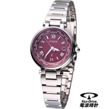 Citizen Ladies Xc Eco-drive Radio Perpetual Watch Red Ec1010-57w Made In Japan