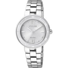 Citizen Lady Eco Drive White Face Gray Bezel 50 M Em0015-52a