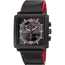 Citizen Mens Drive MFD 3.0 Eco-Drive Chronograph Stainless Watch - Black Leather Strap - Black Dial - AT2215-07E