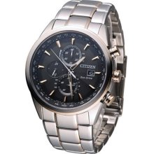 Citizen Perpetual Radio Chronograph Watch Black Gold At8016-51e Japan