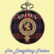 Clan Brown Tartan Clan Crest Silver Plated Mens Pocket Watch - Wool - Multi-Colored