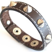 Classic Punk Men's Metal Spike Biker Gothic Leather Brown Bracelet Wristband