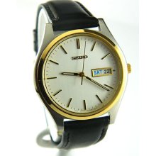 Classic Seiko Men' S Watch Date At 3 O'clock/2 Tone Case/free Of Scratches