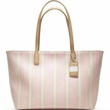 Coach Legacy Weekend Ticking Stripe Pvc Ftote 23108 Chambray Khaki