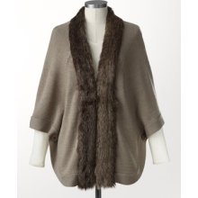 Coldwater Creek Fur trim tan poncho