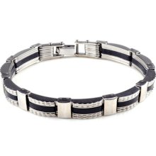 Cool High Quality Men Stainless Steel Bracelet Bangle Rubber Black Silver Link